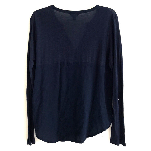 Lucky Brand | Roll Tab Sleeves Button Front Tunic Size L Blue Split V- Neck - Picture 3 of 9